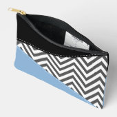 灰色のジグザグ、灰色のシェブロン、ジグザグのパターン、青 アクセサリーポーチ (見開き)