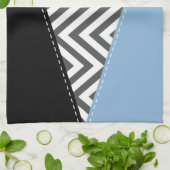 灰色のジグザグ、灰色のシェブロン、ジグザグのパターン、青 キッチンタオル (折り畳み)