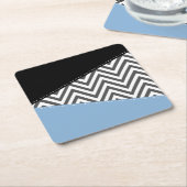 灰色のジグザグ、灰色のシェブロン、ジグザグのパターン、青 スクエアペーパーコースター (アングル)