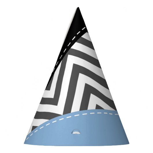 灰色のジグザグ、灰色のシェブロン、ジグザグのパターン、青 パーティーハット (左)