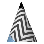 灰色のジグザグ、灰色のシェブロン、ジグザグのパターン、青 パーティーハット (右)