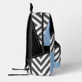 灰色のジグザグ、灰色のシェブロン、ジグザグのパターン、青 プリントバックパック (左)