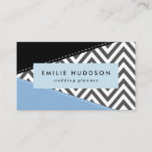 灰色のジグザグ、灰色のシェブロン、ジグザグのパターン、青 名刺 (正面)