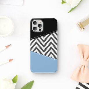 灰色のジグザグ、灰色のシェブロン、ジグザグのパターン、青 iPhone 11 ケース