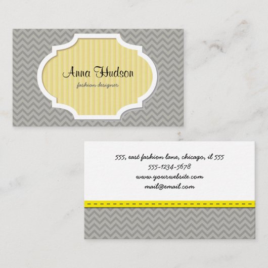 灰色のジグザグ、灰色のシェブロン、幾何学模様 名刺 (正面/裏面)