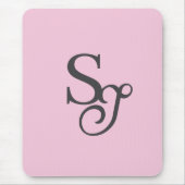 灰色のスクリプトイニシャルモノグラムピンク マウスパッド (正面)
