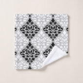 灰色のスクロールダマスク織の混合されたサイズPtn B&W バスタオルセット (ウォッシュタオル)