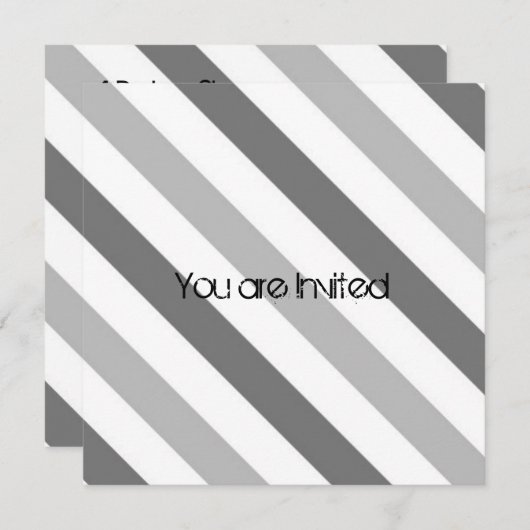 灰色のストライプのベビーシャワー 招待状 (正面/裏面)