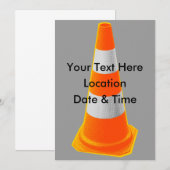 灰色のストライプの交通コーン 招待状 (正面/裏面)