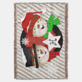 灰色のストライプの投球のモノグラムの最初の雪だるま スローブランケット (正面縦)