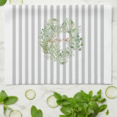 灰色のストライプの葉のハート愛 キッチンタオル (折り畳み)