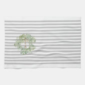 灰色のストライプの葉のハート愛 キッチンタオル (横)