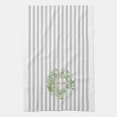 灰色のストライプの葉のハート愛 キッチンタオル (縦)