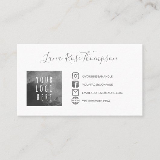 灰色のソーシャルメディアのアイコン写真とロゴ 名刺 (正面)