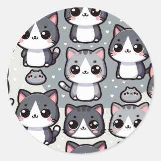 灰色のタキシード猫 ラウンドシール