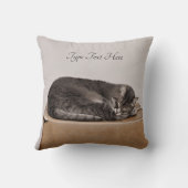 灰色のタビーキャットが箱に寝ている クッション (裏面)