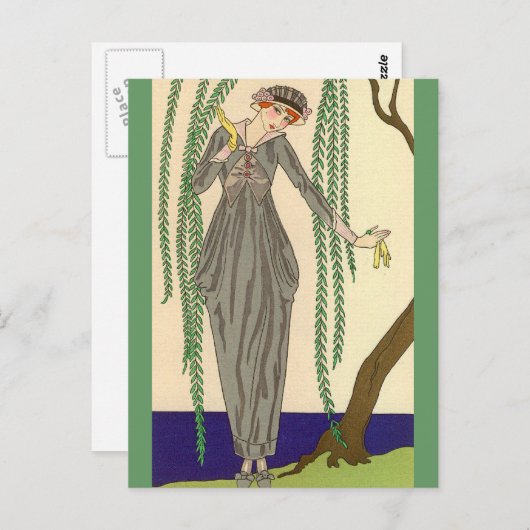 灰色のタフタのガウンジョージBarbier ポストカード (正面/裏面)