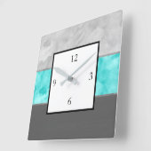 灰色のターコイズのブロックは縞で飾ります スクエア壁時計 (傾斜)