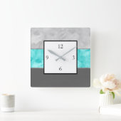 灰色のターコイズのブロックは縞で飾ります スクエア壁時計 (ホーム)