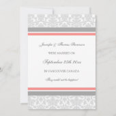 灰色のダマスク織の写真のたった今結婚しましたの発表カード 案内状 (裏面)