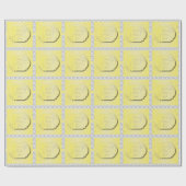 灰色のダマスク織パターンとの黄色 ラッピングペーパー (フラット)