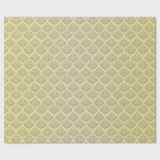 灰色のダマスク織パターンとの黄色 ラッピングペーパー (フラット)