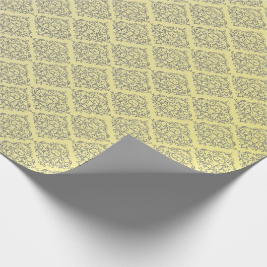 灰色のダマスク織パターンとの黄色 ラッピングペーパー (角)