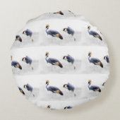 灰色のツルの鳥の動物ペアのカップル ラウンドクッション (裏面)