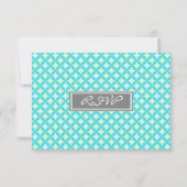 灰色のティール(緑がかった色)のミントパターンRSVP結婚式の招待状 出欠カード (裏面)