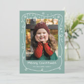 灰色のティール(緑がかった色)落書きバウブル写真メリークリスマス シーズンカード (スタンド正面)