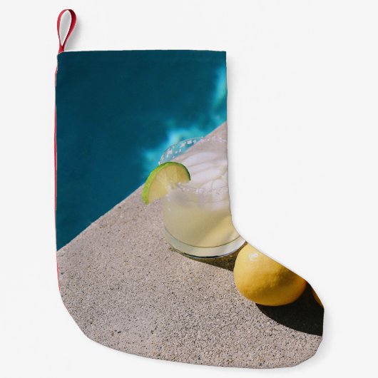 灰色のテーブルの上に黄色い丸い果物 スモールクリスマスストッキング (正面)