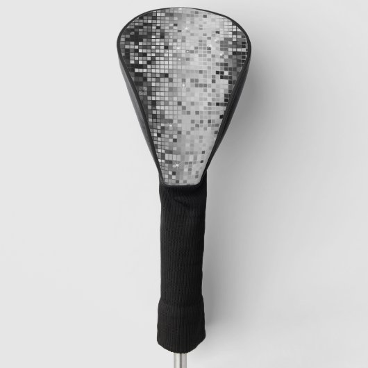 灰色のディスコ鏡の正方形とキラキラ ゴルフヘッドカバー (正面)