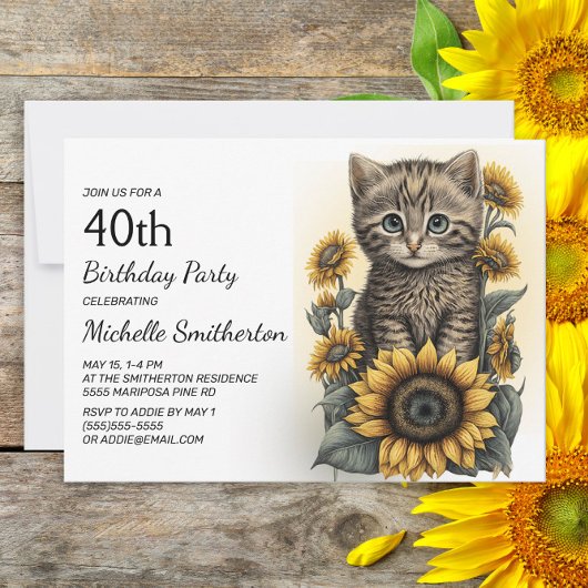 灰色のトラ猫の子猫ひまわり 40歳の誕生日 招待状