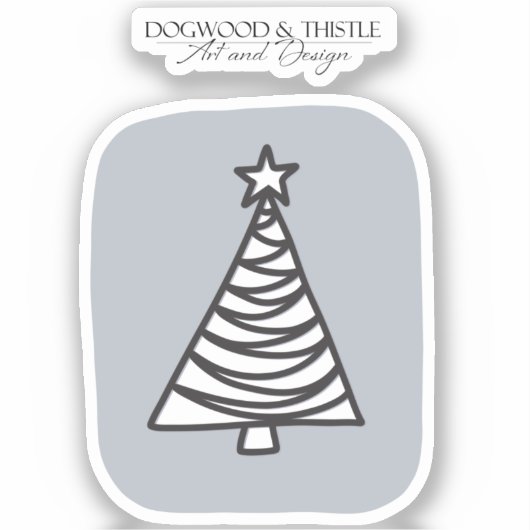 灰色のドードルクリスマスツリーに白黒 シール (正面)