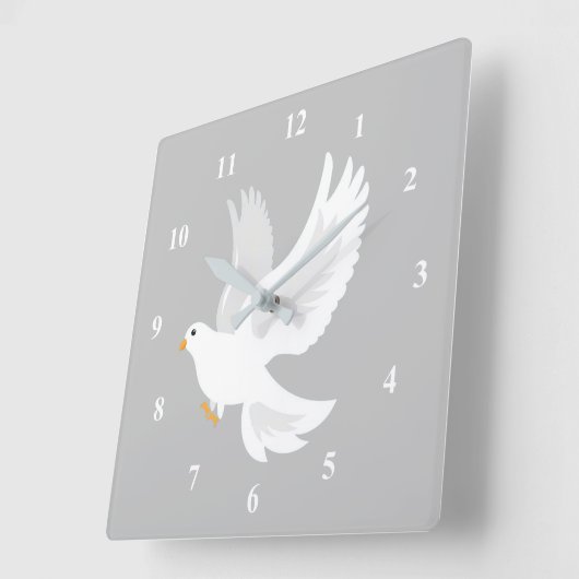 灰色のハトの白い鳥 スクエア壁時計 (傾斜)