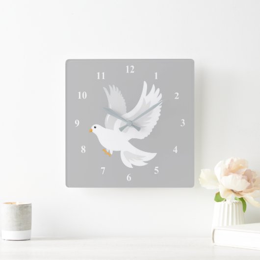 灰色のハトの白い鳥 スクエア壁時計 (ホーム)