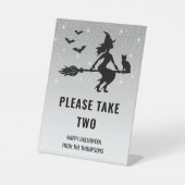 灰色のハロウィーントリックの魔女または治療キャンディを取る 台座サイン (正面)