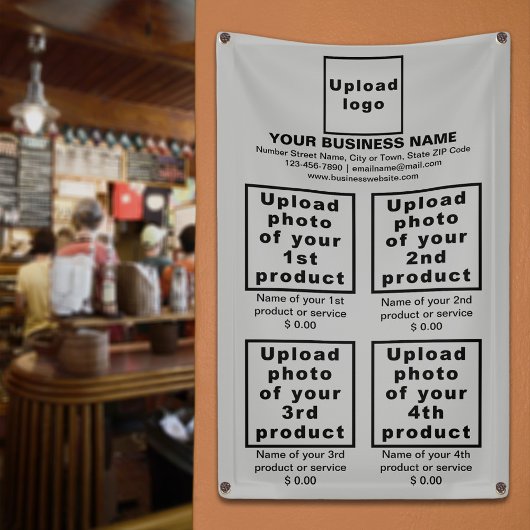 灰色のバナーに記載されたビジネス製品またはサービス 横断幕