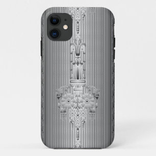 灰色のバロックの花縁どの模様 iPhone 11 ケース