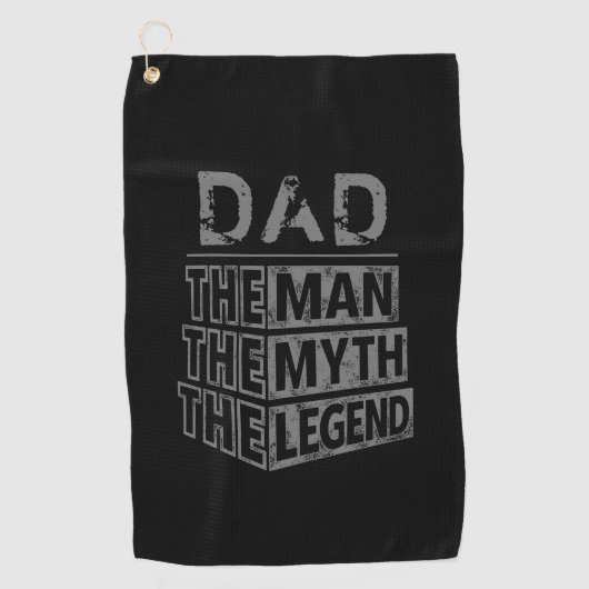 灰色のパーソナライズされた男の神話の伝説の名前 ゴルフタオル (正面)