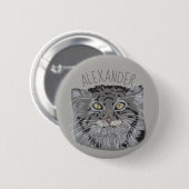 灰色のパーソナライズなチベット人のPallas猫ボタン 缶バッジ (正面&裏面)