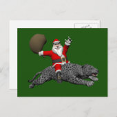 灰色のヒョウに乗るサンタクロース シーズンポストカード (正面/裏面)
