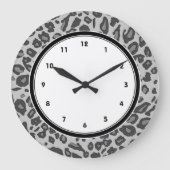 灰色のヒョウのプリント ラージ壁時計 (正面)
