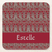 灰色のビクトリアン装飾模様 スクエアペーパーコースター (正面)