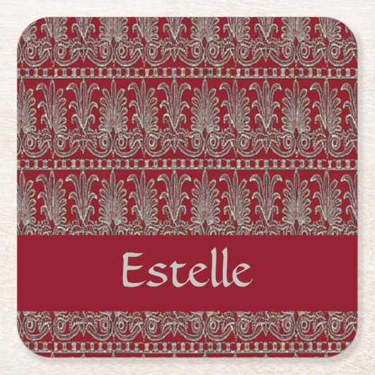 灰色のビクトリアン装飾模様 スクエアペーパーコースター (正面)