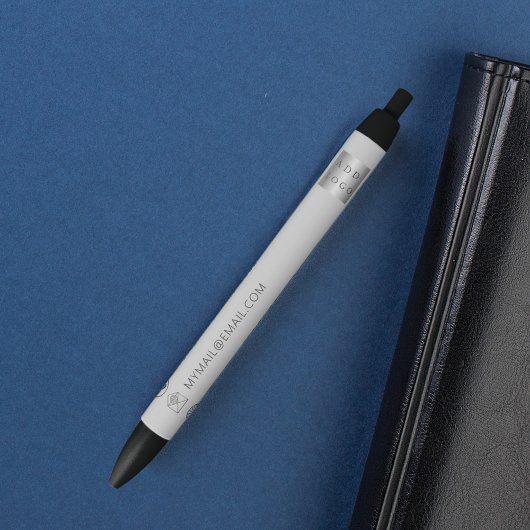 灰色のビジネスロゴ名電話メールWebサイト 黒ボールペン