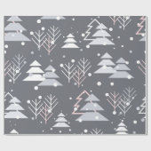 灰色のピンクと白の雪 ラッピングペーパー (フラット)