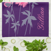 灰色のピンクと紫のポピーの花 キッチンタオル (折り畳み)