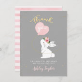 灰色のピンクのバニーのサンキューカード サンキューカード (正面/裏面)