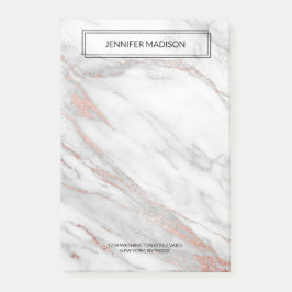 灰色のピンクのバラの金ゴールドホイルの大理石|の名前 + 住所 ポストイット